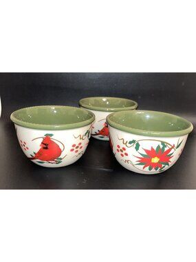 Temptations by Tara Seasonal Poinsettia Cardinal 10 oz Bowl Seasonal Lot of 3